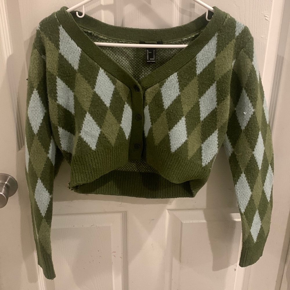 Forever 21 - Green cropped argyle sweater/cardigan | Color: Green | Size : S